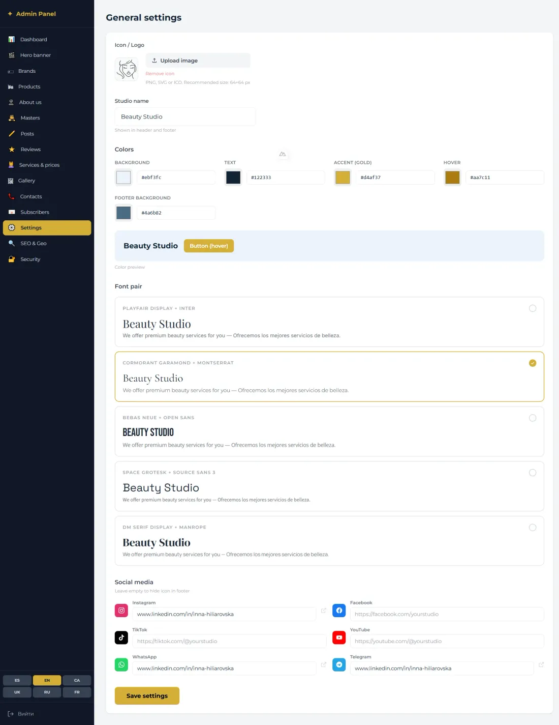 Panel de Administración (Configuración)