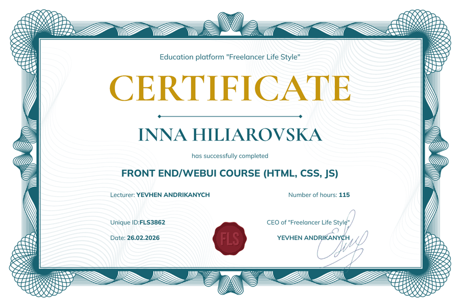 Certificado — Curso Front End/WebUI (HTML, CSS, JS)